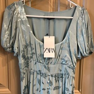 Zara Light Blue Floral Dress (Bridgerton Vibes)